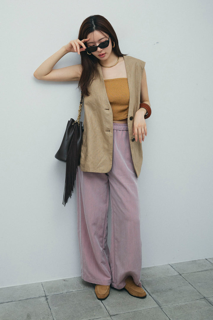 [予約/SET]ノーカラージレ+ドロストラメニットキャミ+サイドラインリラックスパンツ(3set)