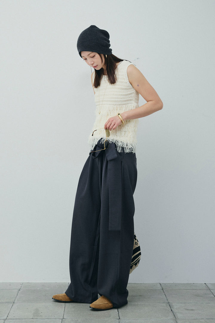 [予約/SET]フリンジニットタンク+フロントクロスデザインワイドパンツ(2set)