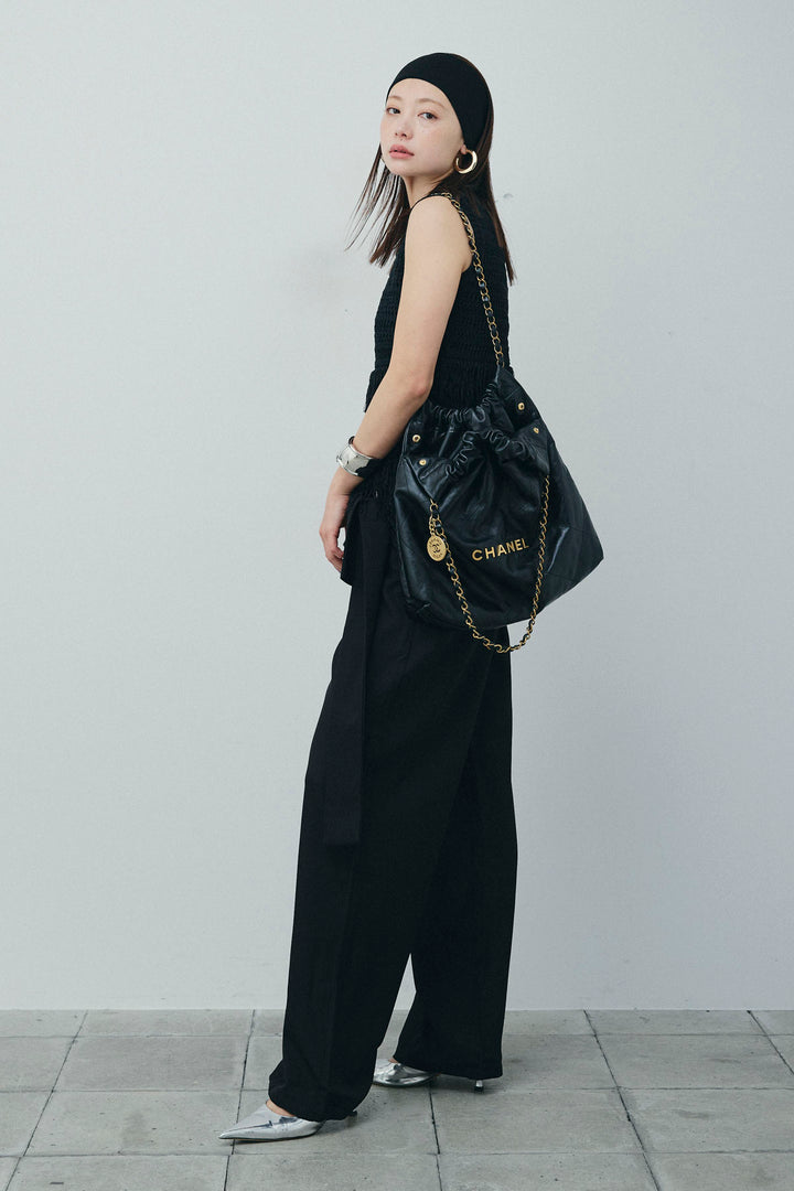 [予約/SET]フリンジニットタンク+フロントクロスデザインワイドパンツ(2set)