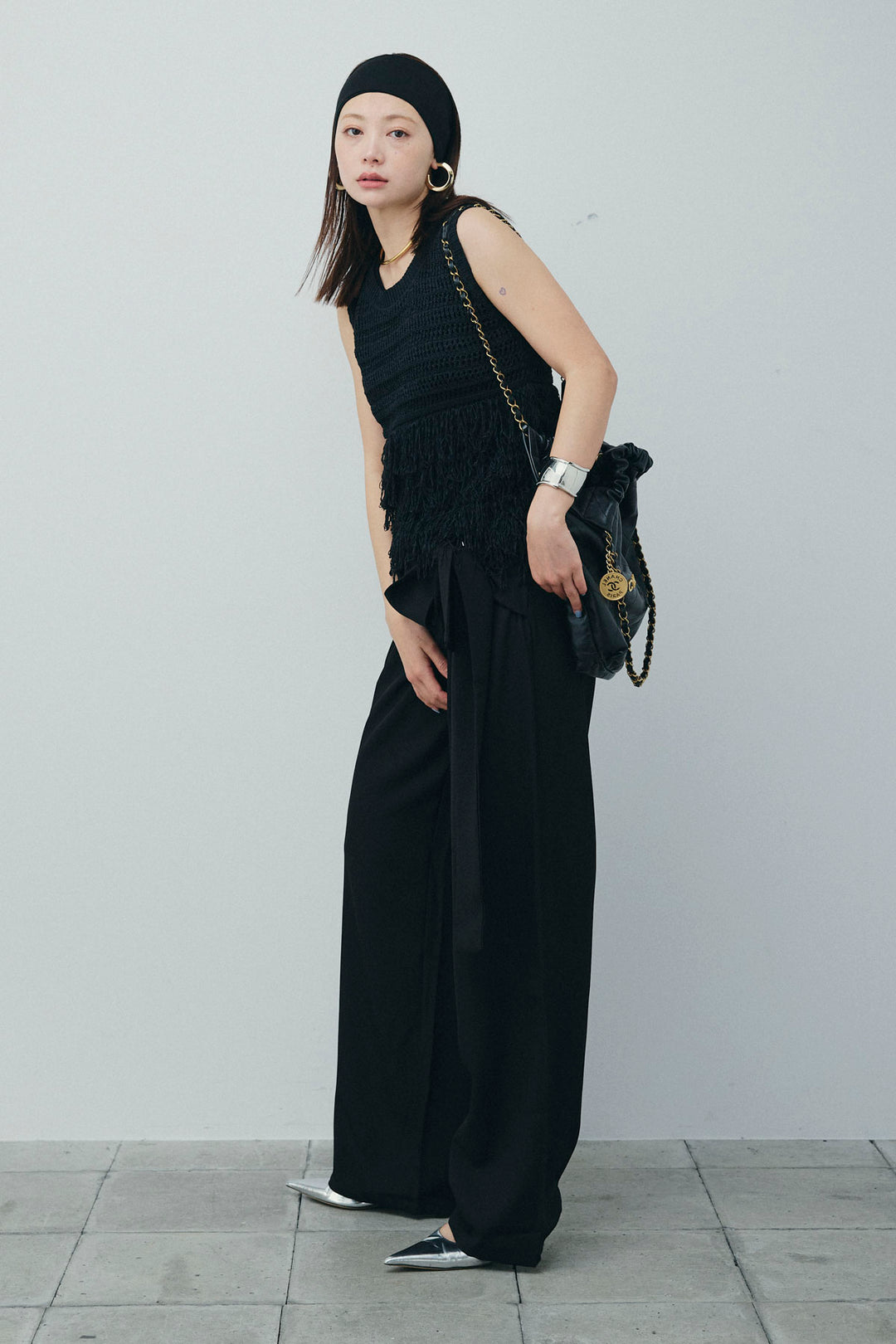 [予約/SET]フリンジニットタンク+フロントクロスデザインワイドパンツ(2set)