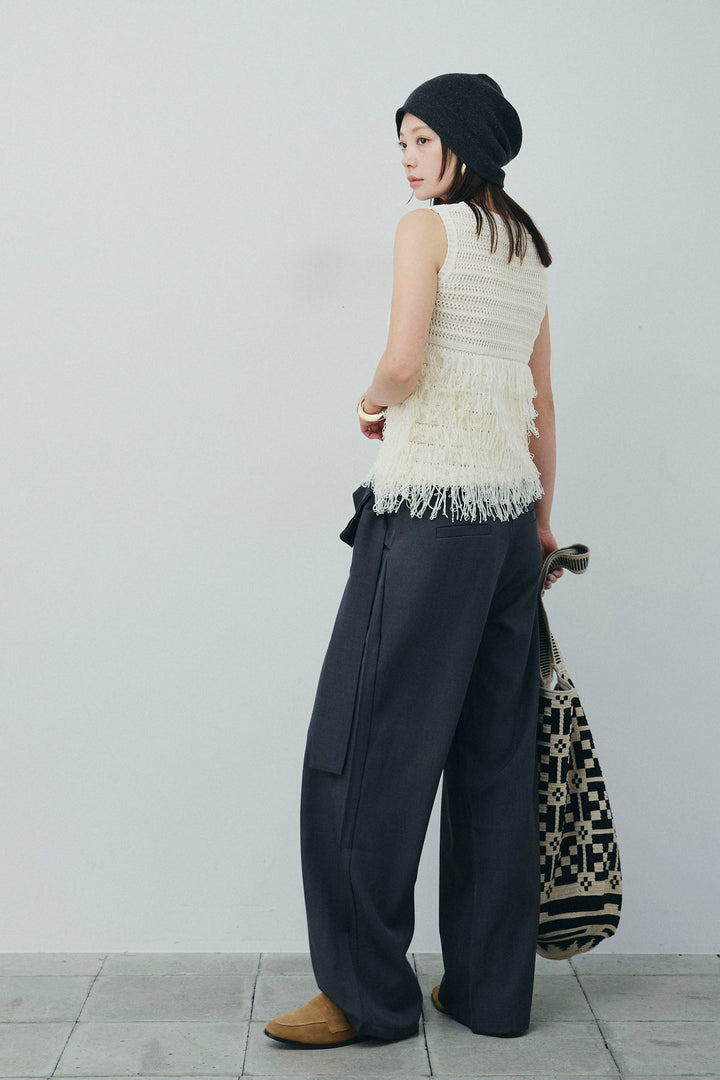 [予約/SET]フリンジニットタンク+フロントクロスデザインワイドパンツ(2set)