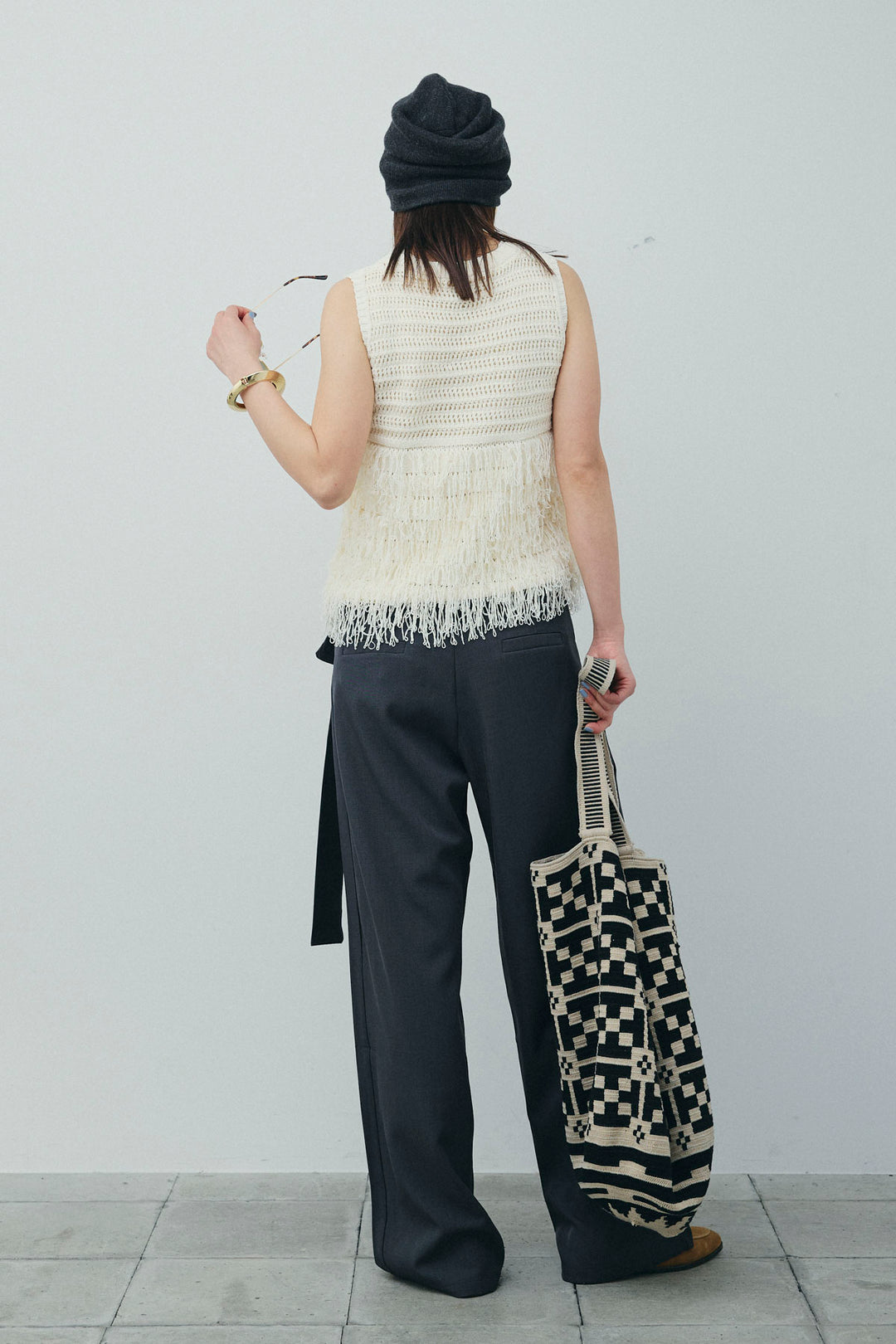 [予約/SET]フリンジニットタンク+フロントクロスデザインワイドパンツ(2set)