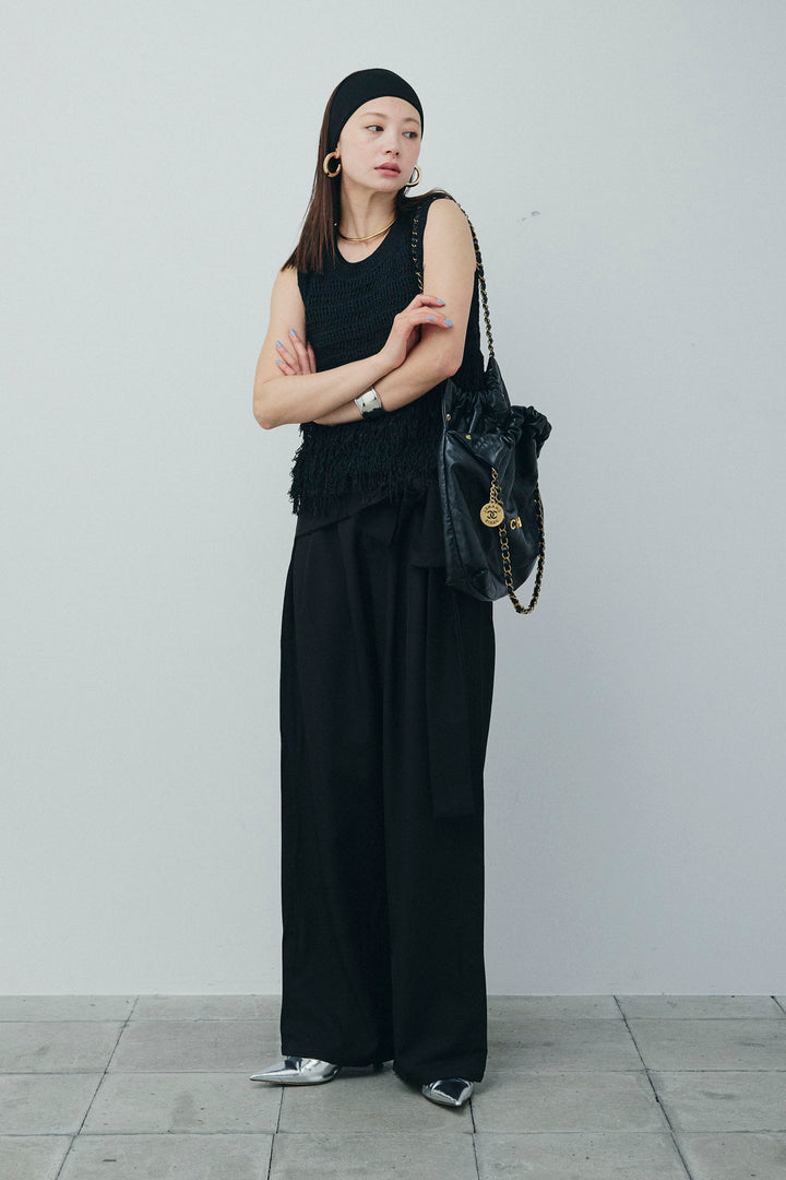 [予約/SET]フリンジニットタンク+フロントクロスデザインワイドパンツ(2set)