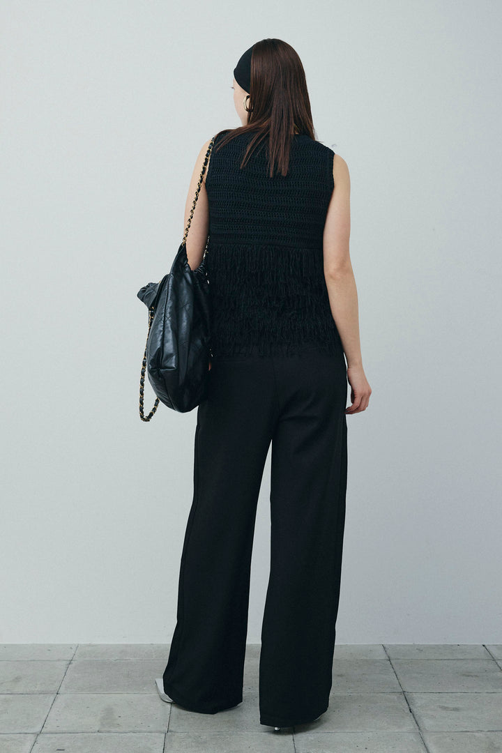 [予約/SET]フリンジニットタンク+フロントクロスデザインワイドパンツ(2set)