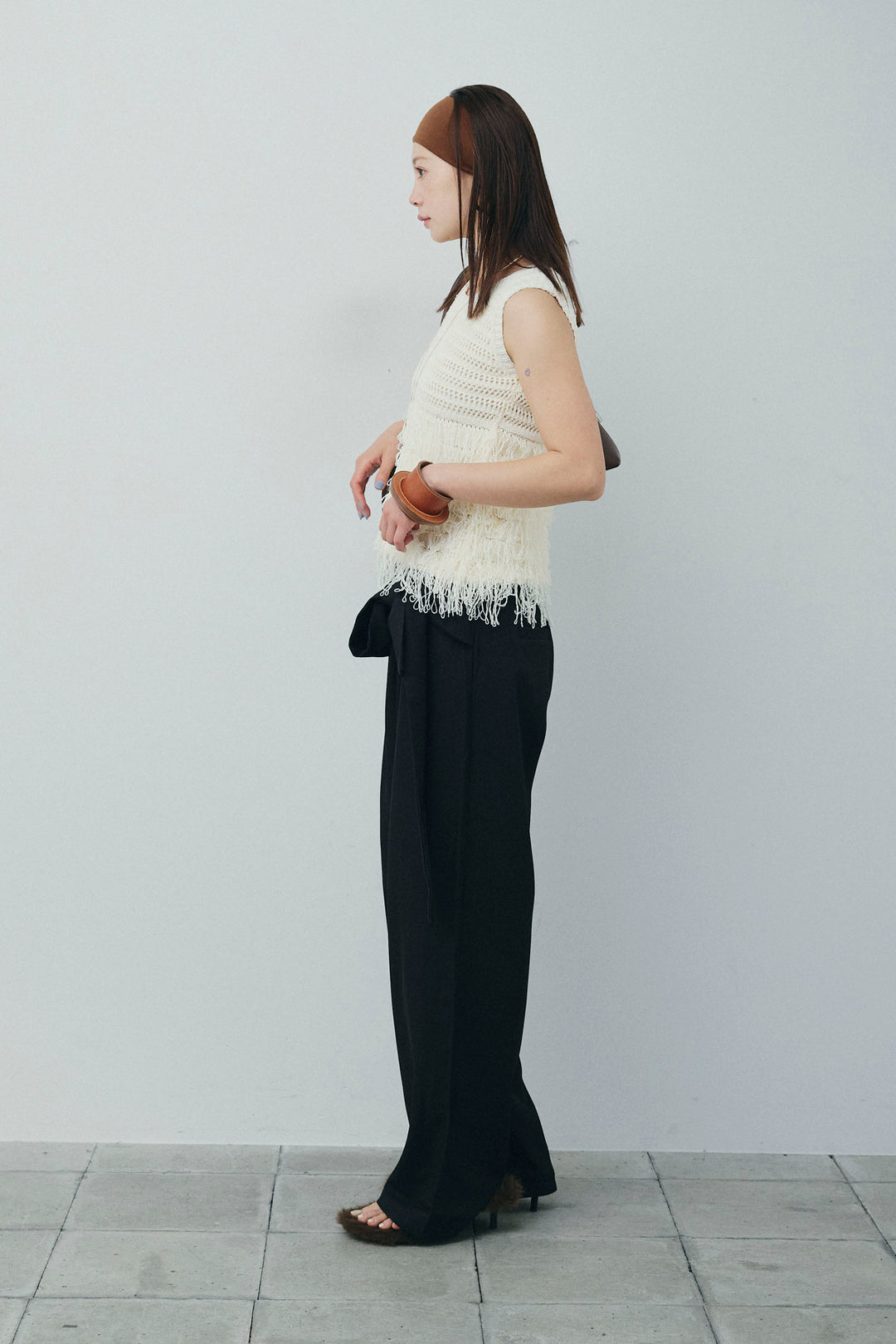 [予約/SET]フリンジニットタンク+フロントクロスデザインワイドパンツ(2set)