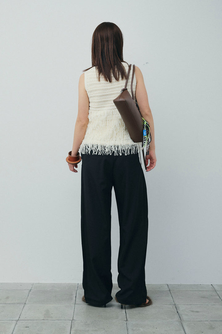 [予約/SET]フリンジニットタンク+フロントクロスデザインワイドパンツ(2set)