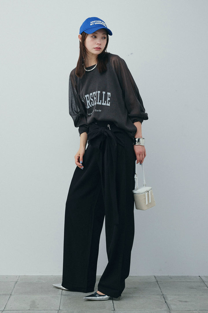 [予約/SET]ロゴプリントシアーニット+フロントクロスデザインワイドパンツ(2set)
