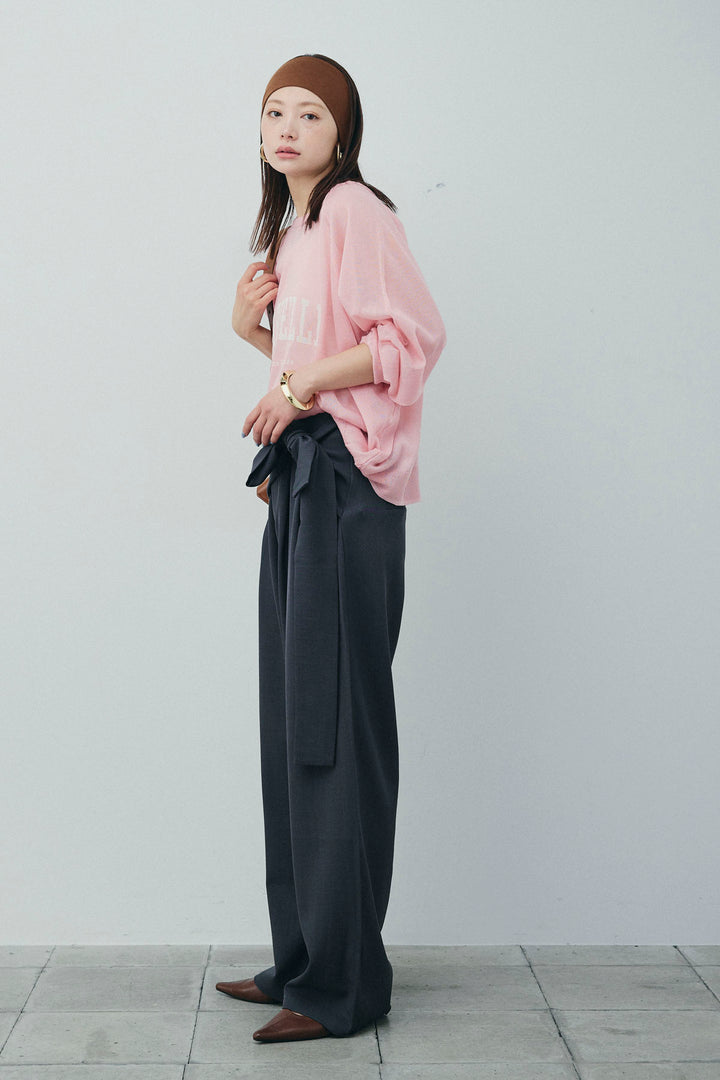 [予約/SET]ロゴプリントシアーニット+フロントクロスデザインワイドパンツ(2set)