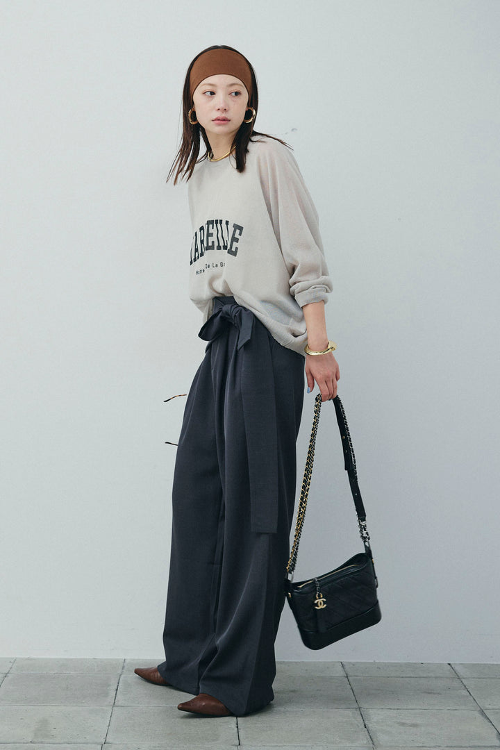 [予約/SET]ロゴプリントシアーニット+フロントクロスデザインワイドパンツ(2set)