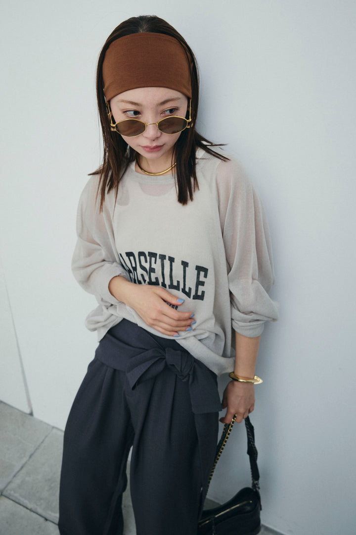 [予約/SET]ロゴプリントシアーニット+フロントクロスデザインワイドパンツ(2set)