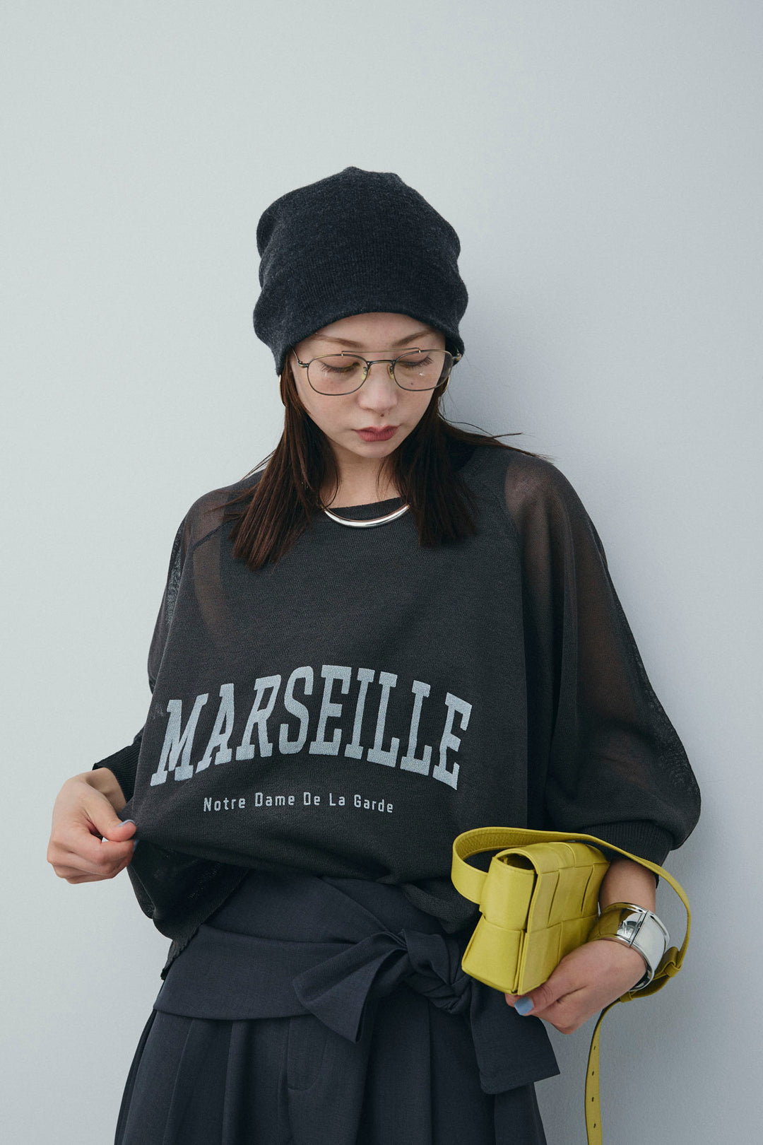 [予約/SET]ロゴプリントシアーニット+フロントクロスデザインワイドパンツ(2set)