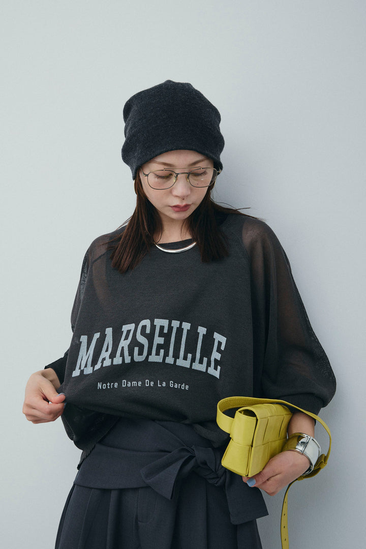 [予約/SET]ロゴプリントシアーニット+フロントクロスデザインワイドパンツ(2set)