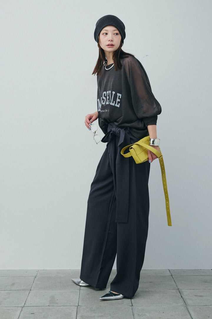 [予約/SET]ロゴプリントシアーニット+フロントクロスデザインワイドパンツ(2set)