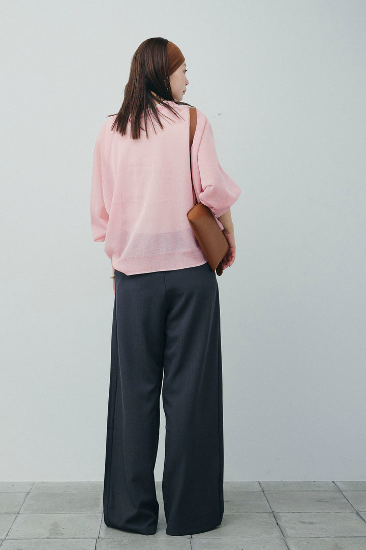 [予約/SET]ロゴプリントシアーニット+フロントクロスデザインワイドパンツ(2set)