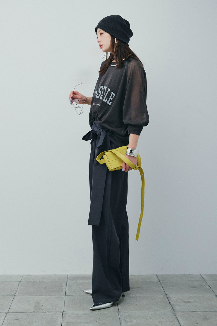 [予約/SET]ロゴプリントシアーニット+フロントクロスデザインワイドパンツ(2set)