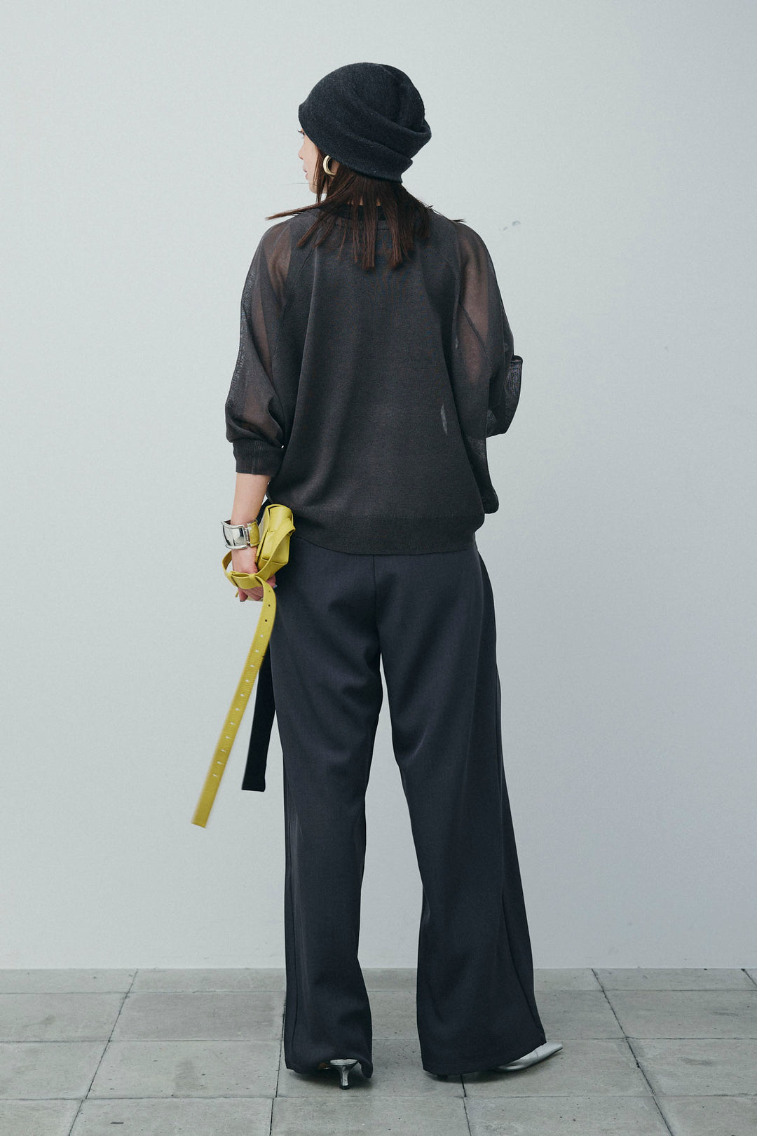 [予約/SET]ロゴプリントシアーニット+フロントクロスデザインワイドパンツ(2set)