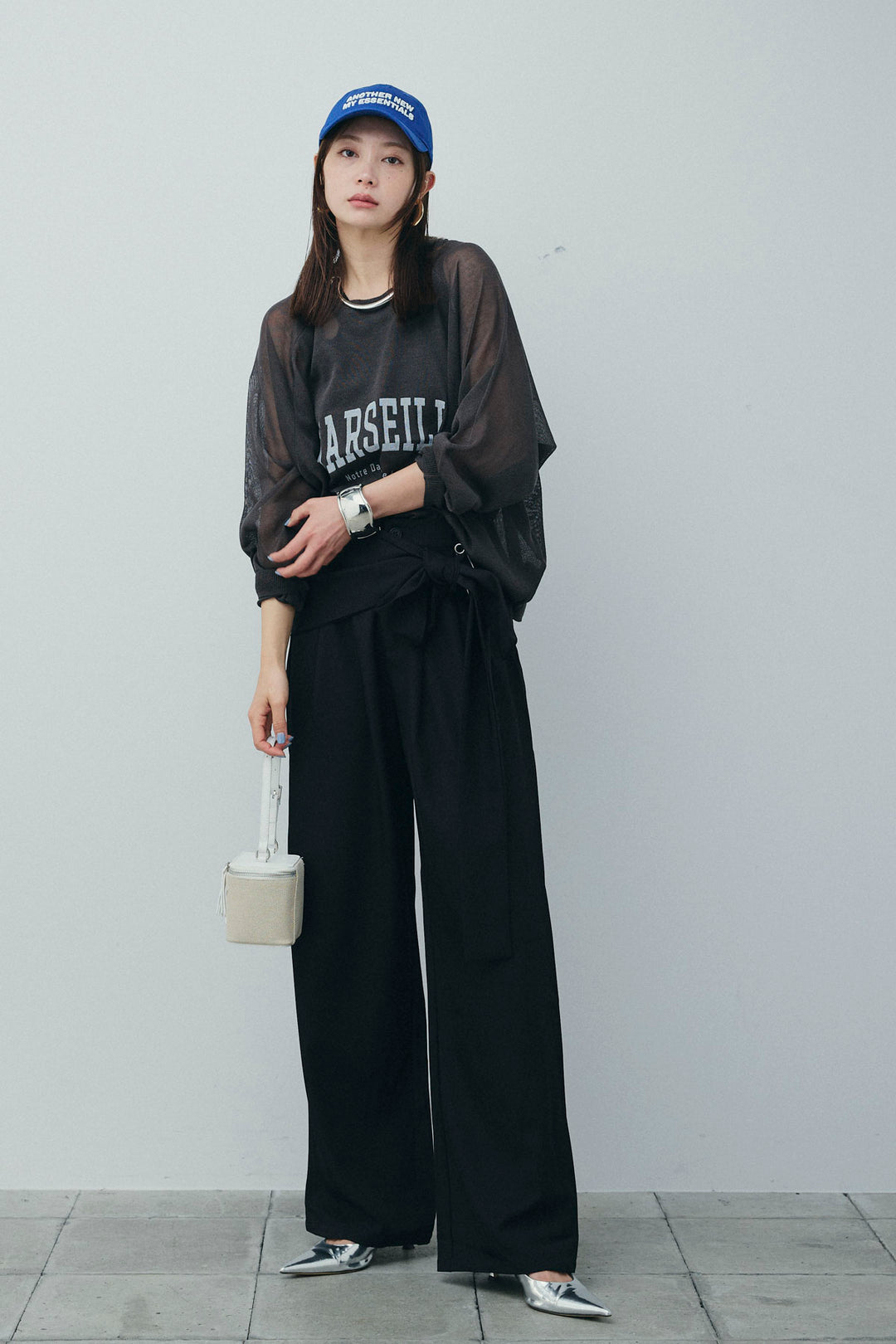 [予約/SET]ロゴプリントシアーニット+フロントクロスデザインワイドパンツ(2set)