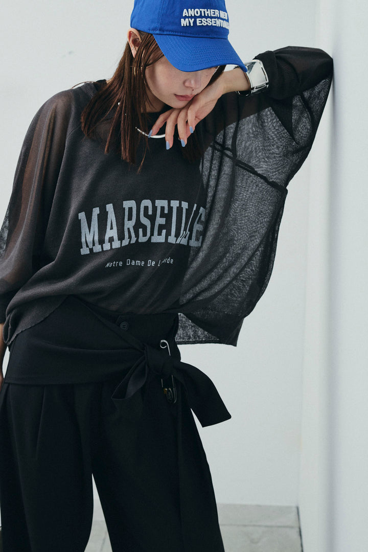 [予約/SET]ロゴプリントシアーニット+フロントクロスデザインワイドパンツ(2set)