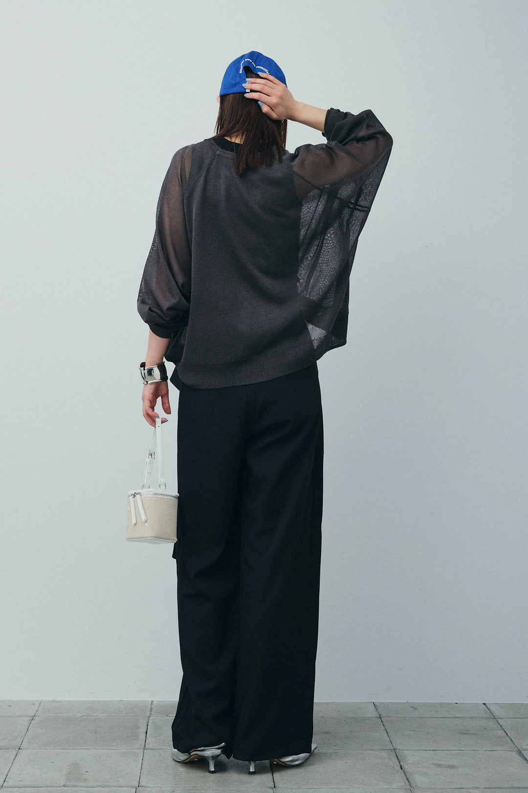 [予約/SET]ロゴプリントシアーニット+フロントクロスデザインワイドパンツ(2set)