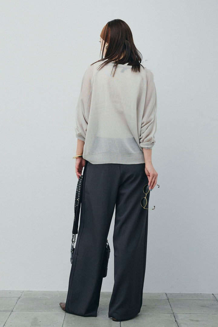 [予約/SET]ロゴプリントシアーニット+フロントクロスデザインワイドパンツ(2set)