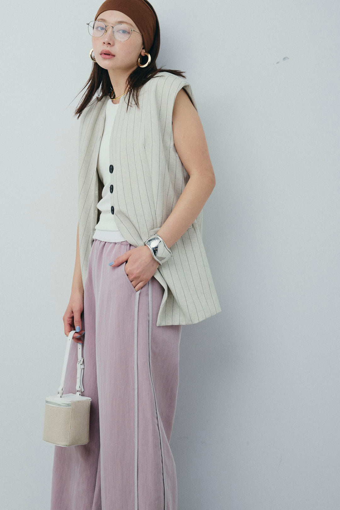 [予約/SET]ストライプBIGジレ+サイドラインリラックスパンツ(2set)