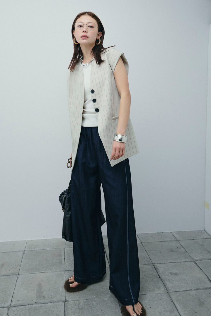 [予約/SET]ストライプBIGジレ+サイドラインリラックスパンツ(2set)