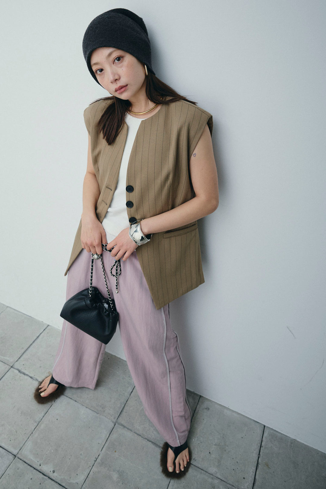 [予約/SET]ストライプBIGジレ+サイドラインリラックスパンツ(2set)