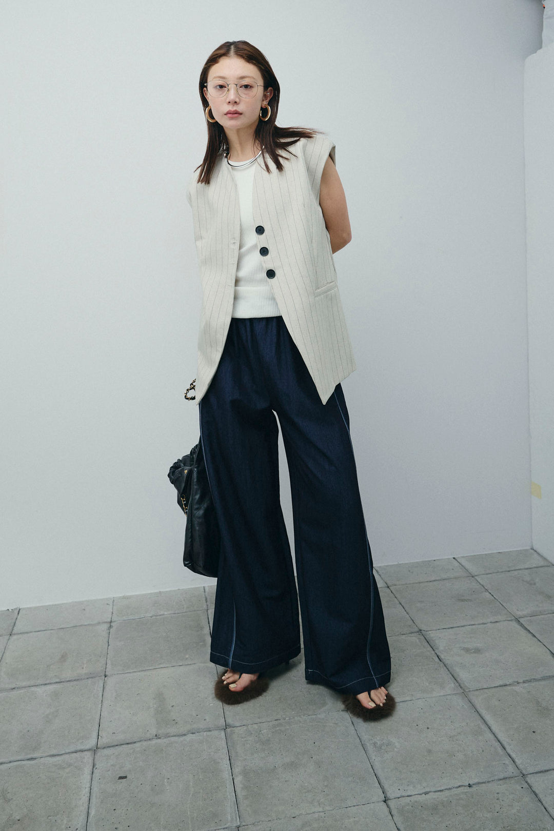 [予約/SET]ストライプBIGジレ+サイドラインリラックスパンツ(2set)