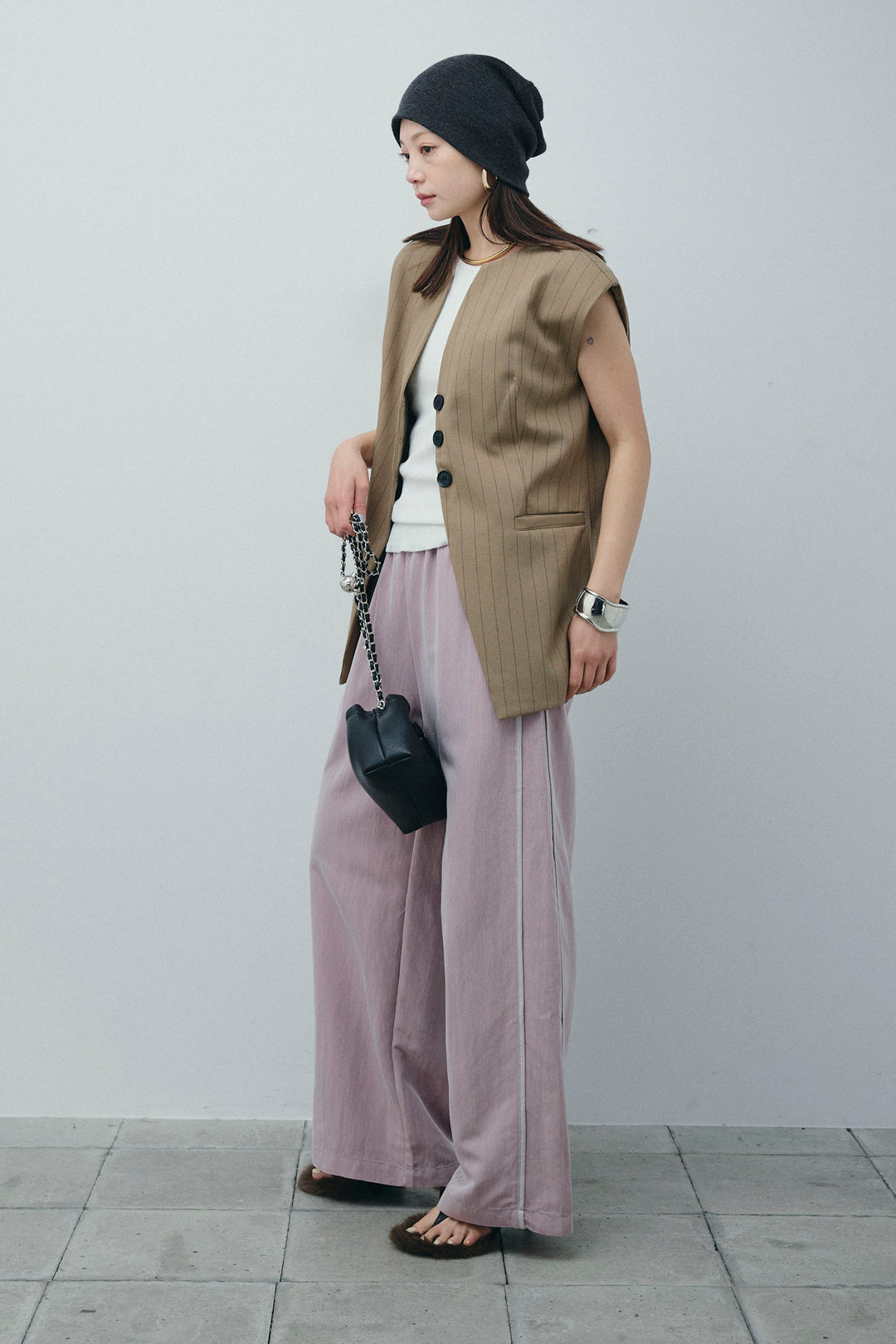 [予約/SET]ストライプBIGジレ+サイドラインリラックスパンツ(2set)