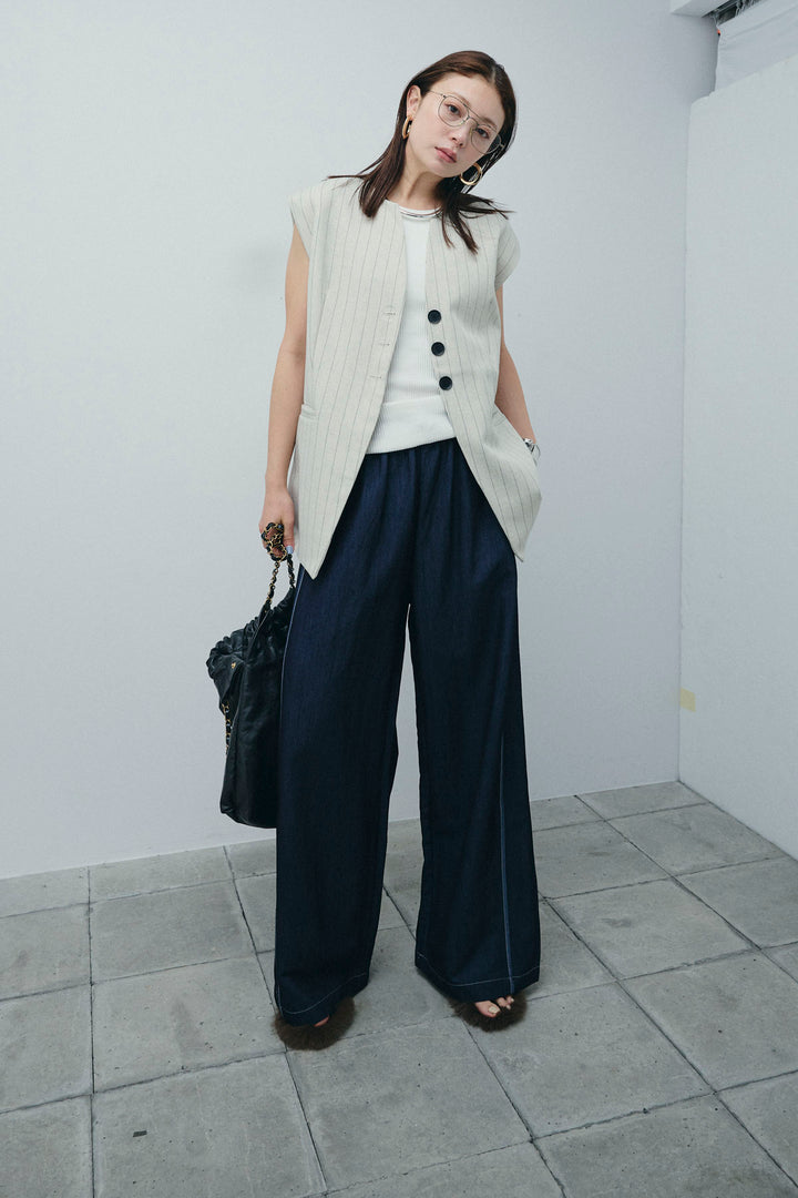 [予約/SET]ストライプBIGジレ+サイドラインリラックスパンツ(2set)