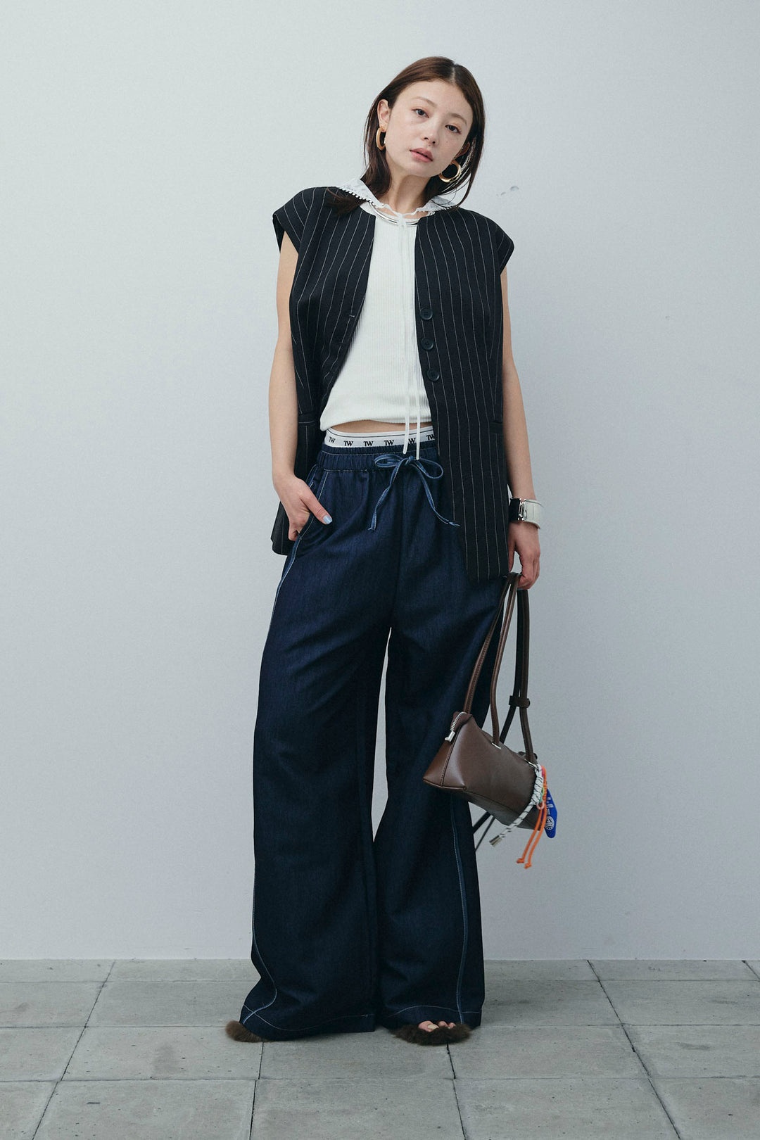 [予約/SET]ストライプBIGジレ+サイドラインリラックスパンツ(2set)