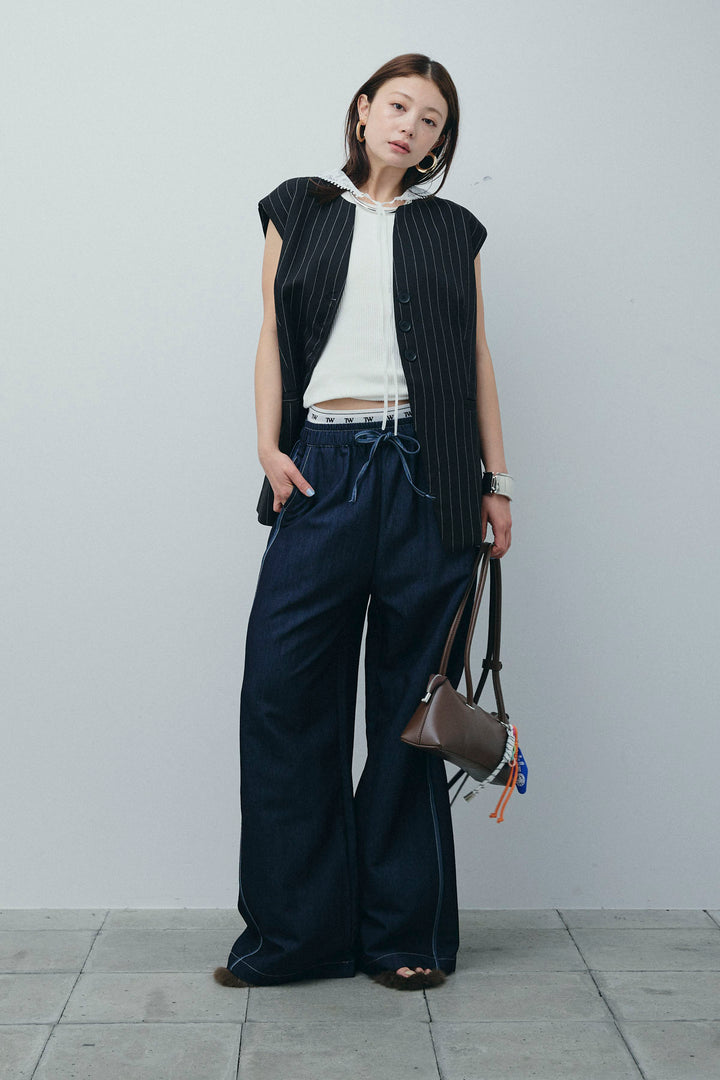 [予約/SET]ストライプBIGジレ+サイドラインリラックスパンツ(2set)