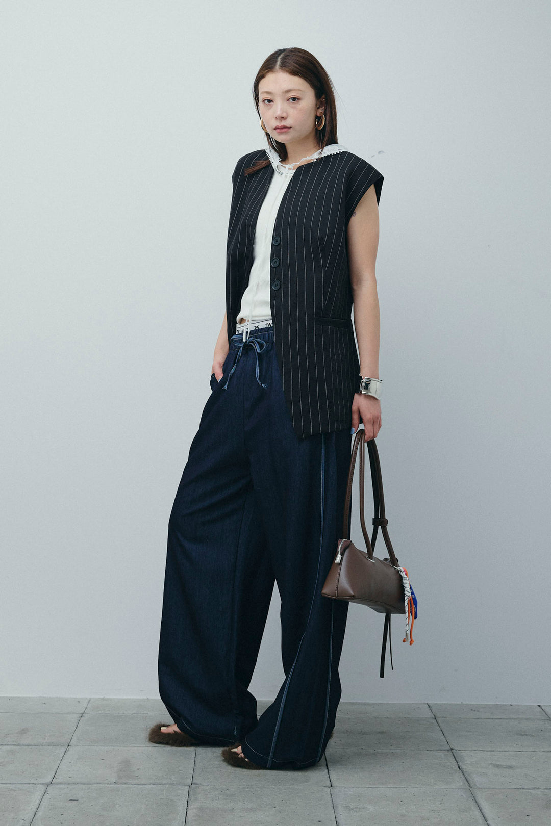 [予約/SET]ストライプBIGジレ+サイドラインリラックスパンツ(2set)