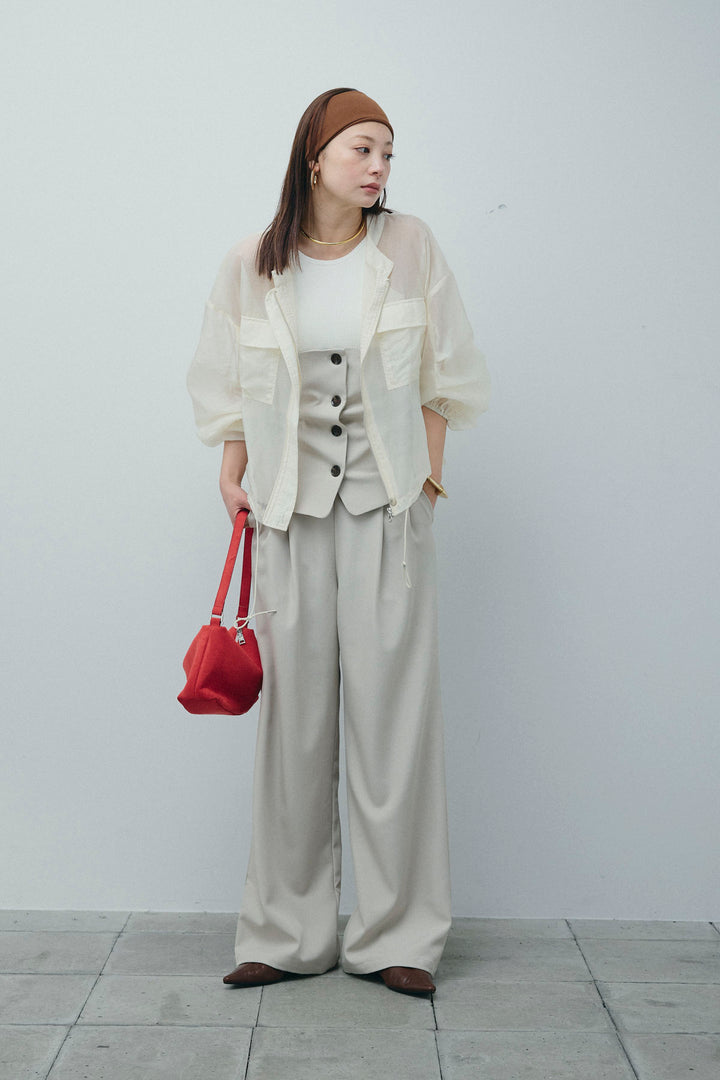 [予約/SET]ドロストシアーブルゾン+フロントボタンベアトップ+ツイルタックワイドパンツ(3set)