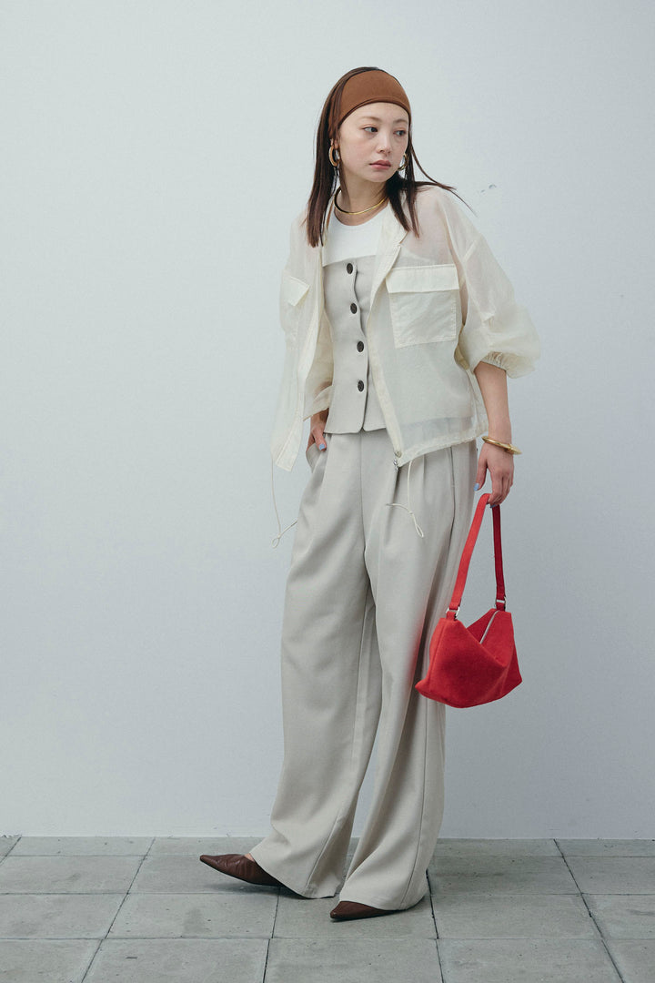 [予約/SET]ドロストシアーブルゾン+フロントボタンベアトップ+ツイルタックワイドパンツ(3set)