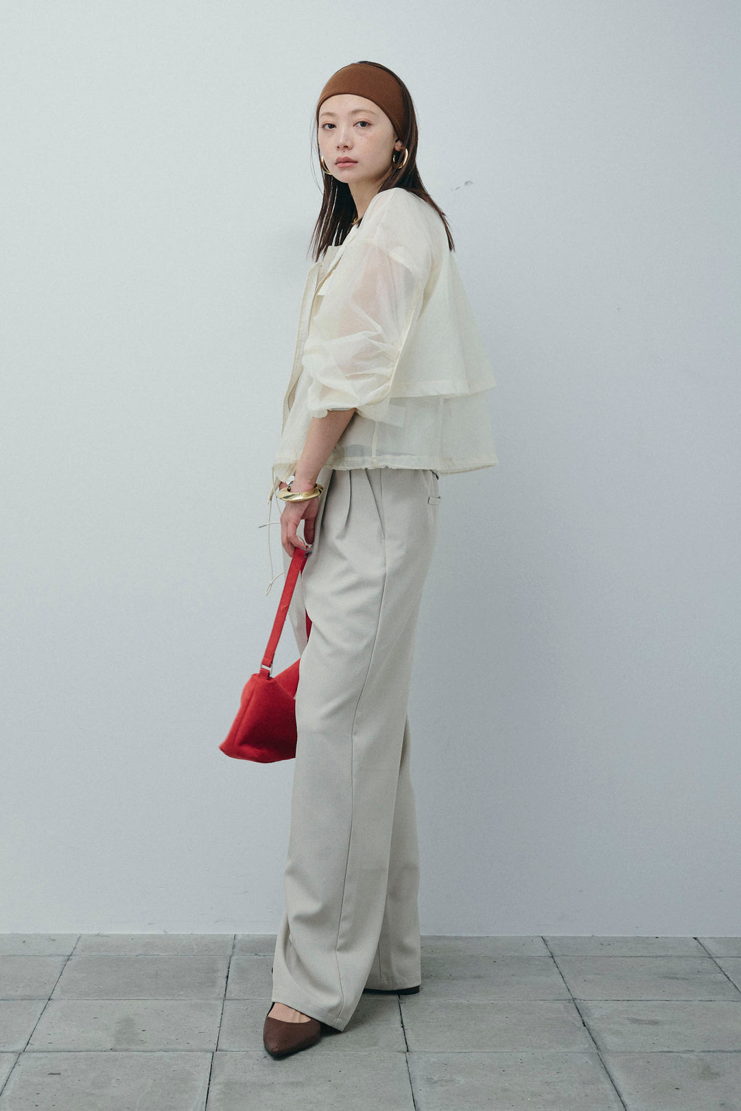 [予約/SET]ドロストシアーブルゾン+フロントボタンベアトップ+ツイルタックワイドパンツ(3set)