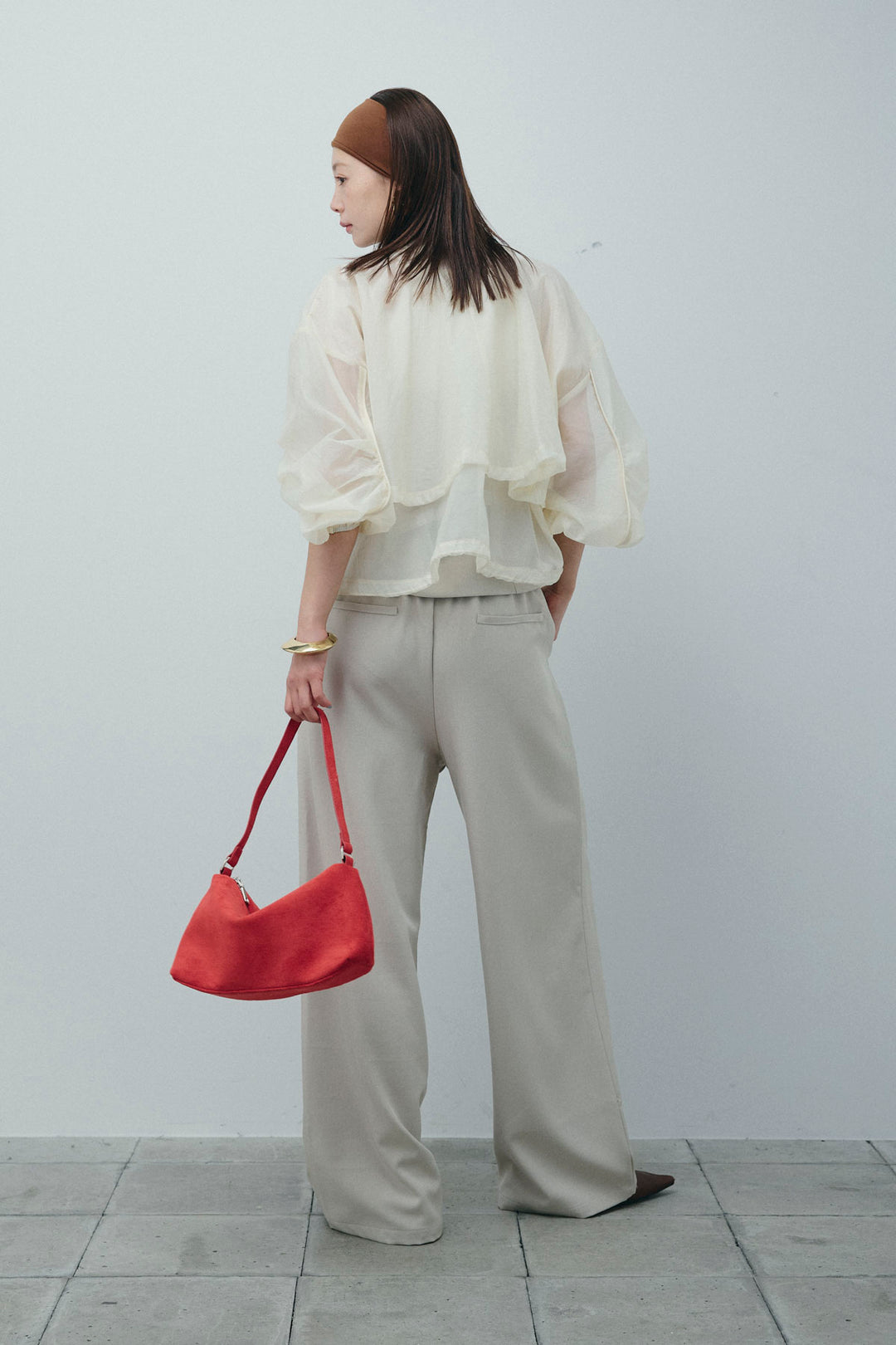 [予約/SET]ドロストシアーブルゾン+フロントボタンベアトップ+ツイルタックワイドパンツ(3set)