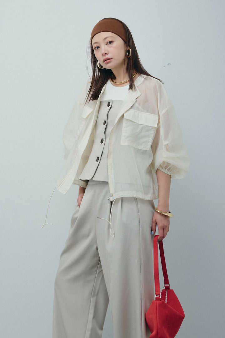 [予約/SET]ドロストシアーブルゾン+フロントボタンベアトップ+ツイルタックワイドパンツ(3set)