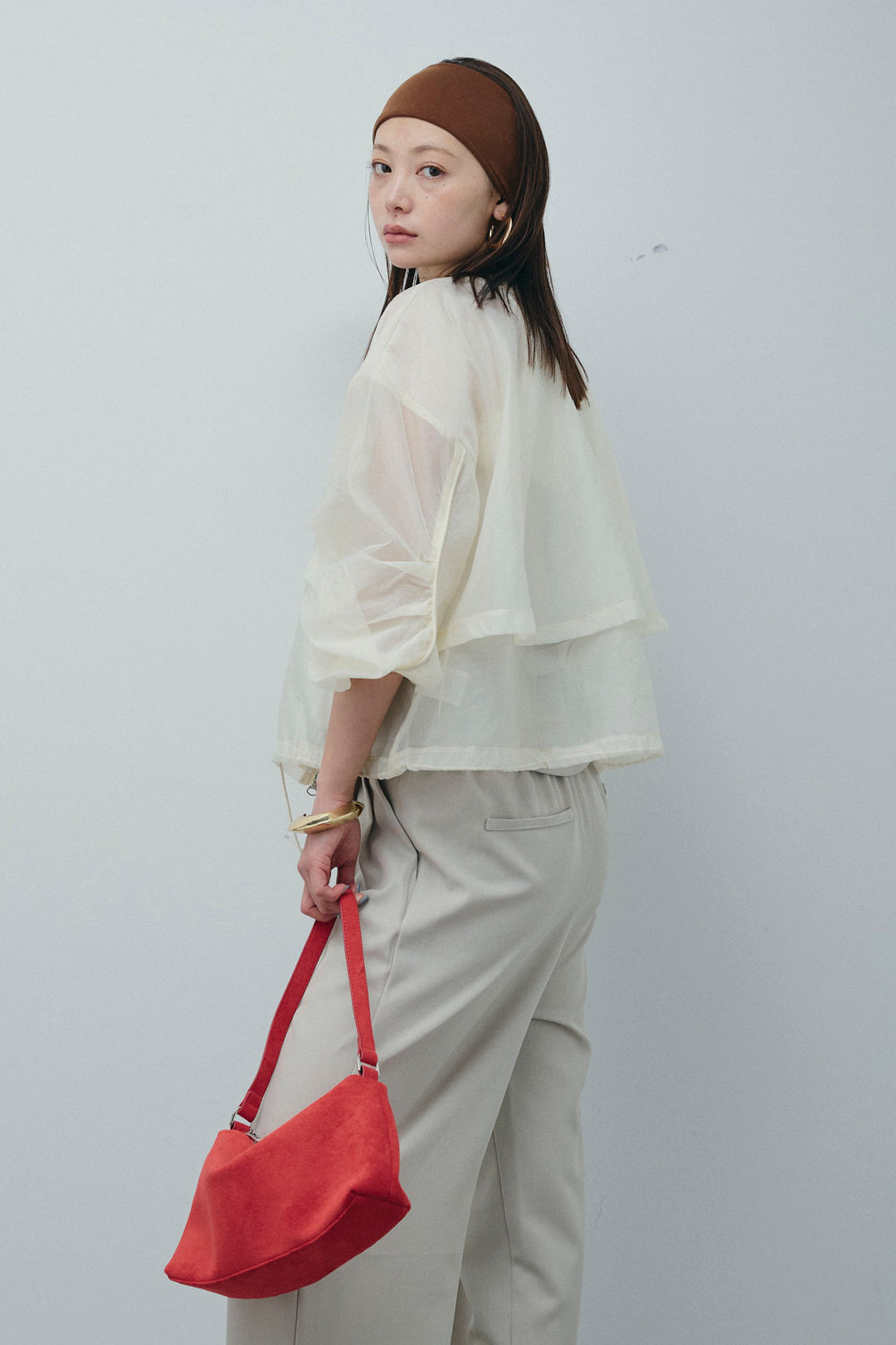 [予約/SET]ドロストシアーブルゾン+フロントボタンベアトップ+ツイルタックワイドパンツ(3set)