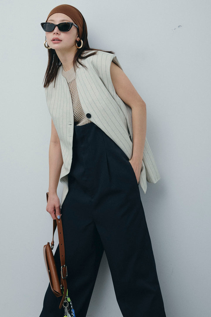 [予約/SET]ストライプBIGジレ+フィッシュネットノースリーブニット+ハイウエストワイドサロペット(3set)