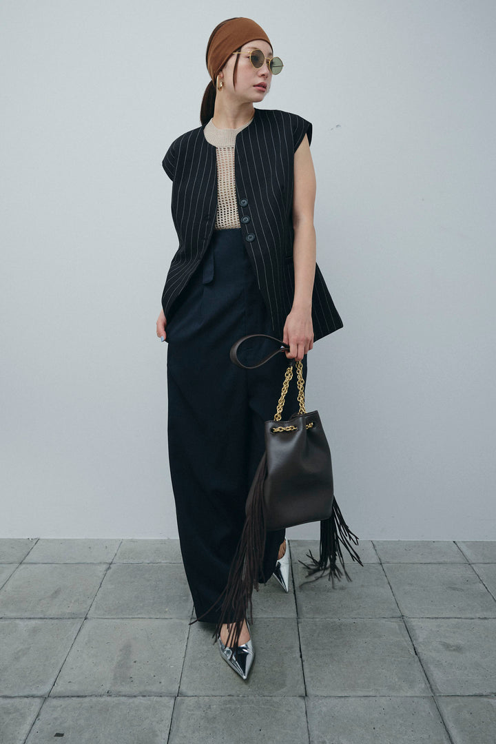 [予約/SET]ストライプBIGジレ+フィッシュネットノースリーブニット+ハイウエストワイドサロペット(3set)