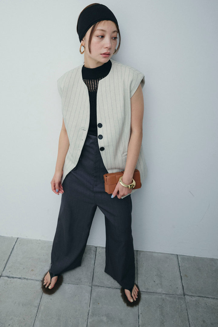 [予約/SET]ストライプBIGジレ+フィッシュネットノースリーブニット+ハイウエストワイドサロペット(3set)