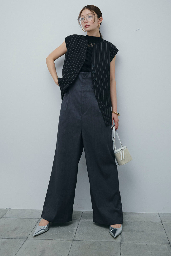 [予約/SET]ストライプBIGジレ+フィッシュネットノースリーブニット+ハイウエストワイドサロペット(3set)