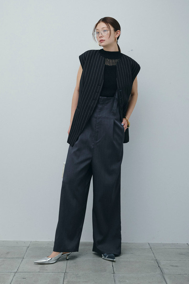 [予約/SET]ストライプBIGジレ+フィッシュネットノースリーブニット+ハイウエストワイドサロペット(3set)