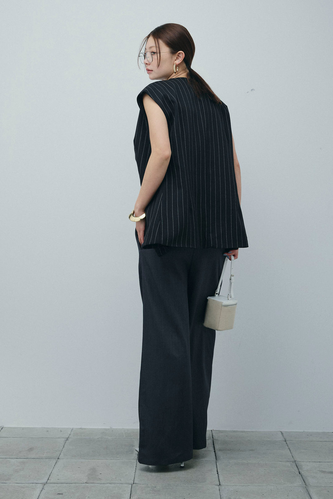 [予約/SET]ストライプBIGジレ+フィッシュネットノースリーブニット+ハイウエストワイドサロペット(3set)