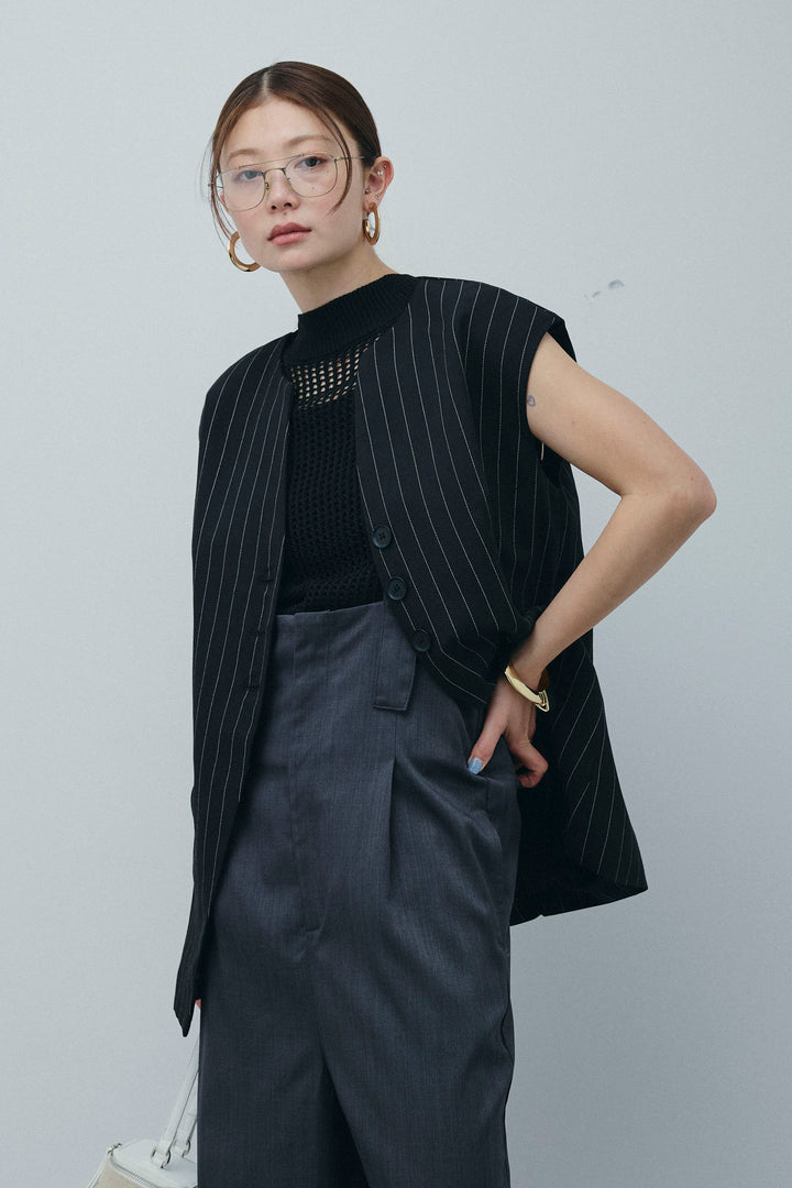 [予約/SET]ストライプBIGジレ+フィッシュネットノースリーブニット+ハイウエストワイドサロペット(3set)