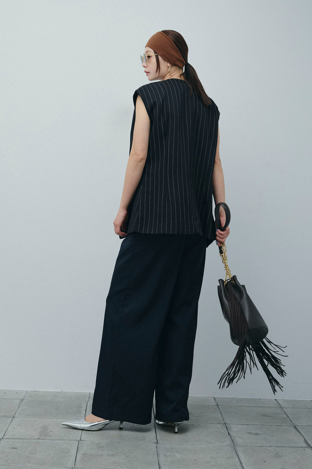 [予約/SET]ストライプBIGジレ+フィッシュネットノースリーブニット+ハイウエストワイドサロペット(3set)