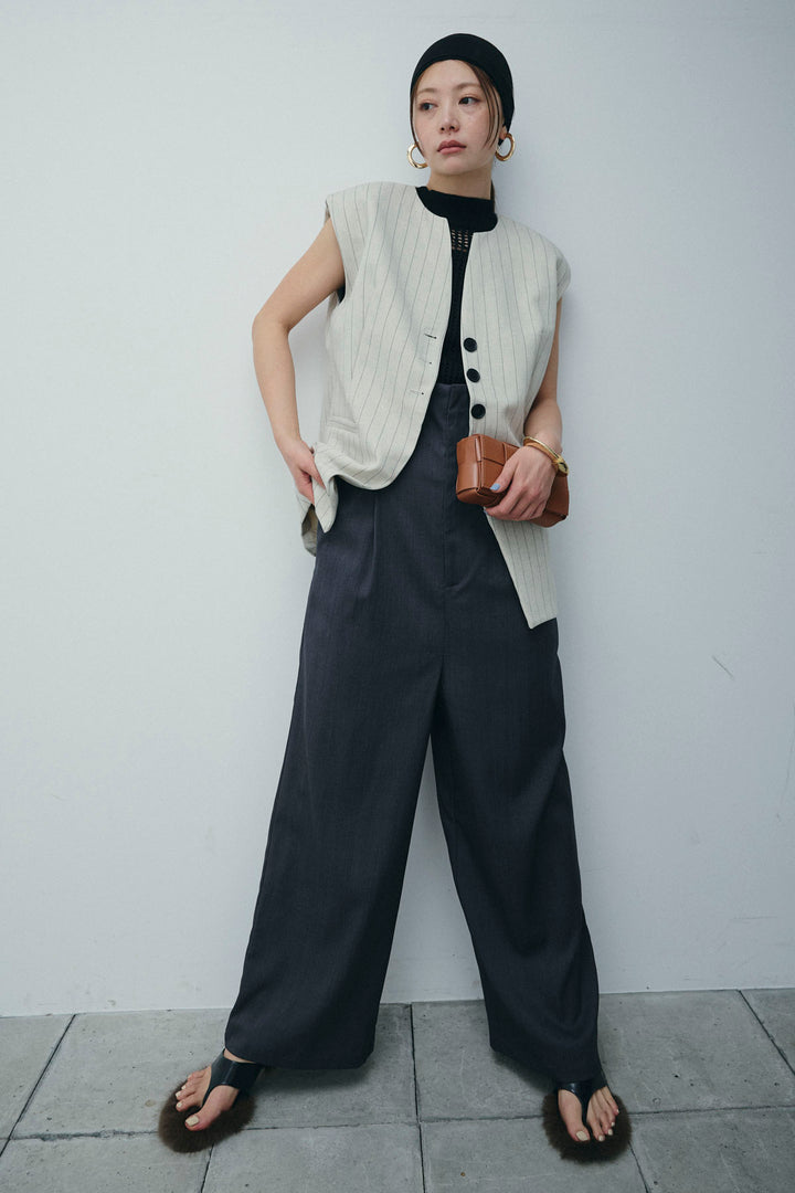 [予約/SET]ストライプBIGジレ+フィッシュネットノースリーブニット+ハイウエストワイドサロペット(3set)