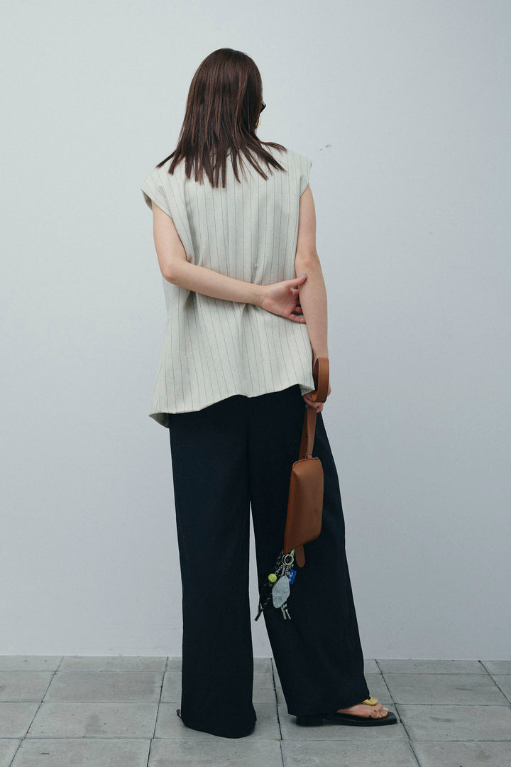 [予約/SET]ストライプBIGジレ+フィッシュネットノースリーブニット+ハイウエストワイドサロペット(3set)