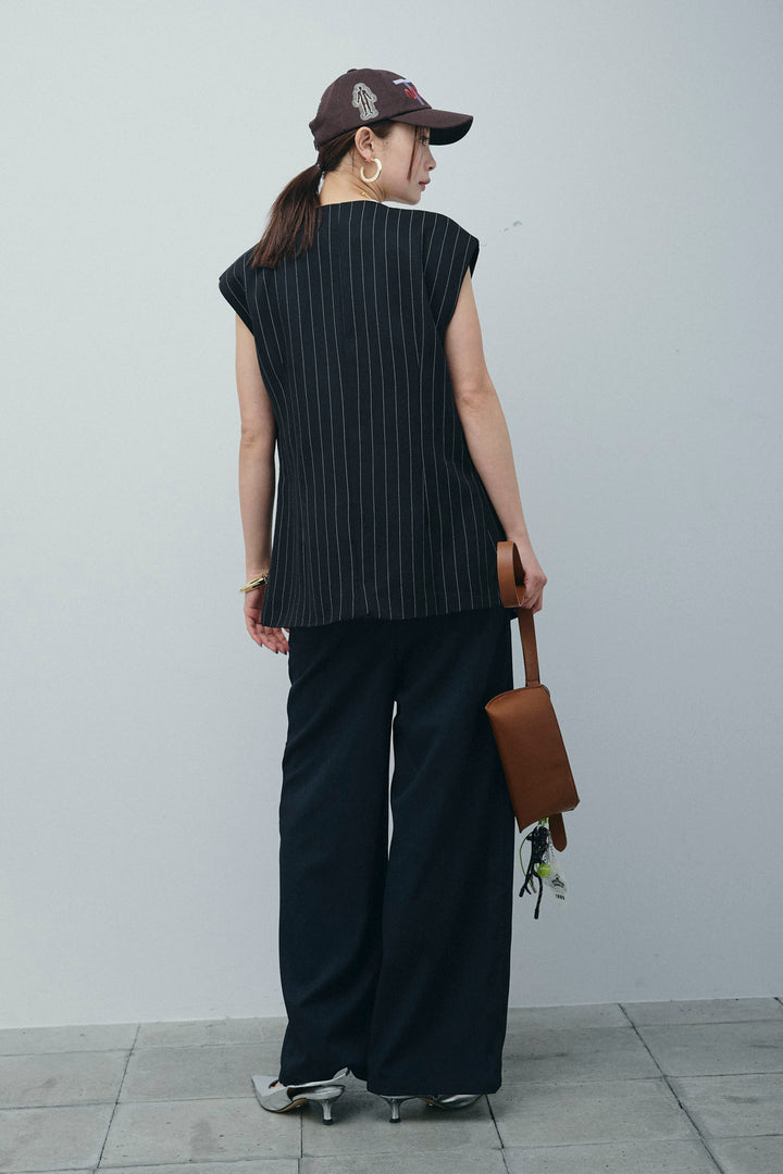 [予約/SET]ストライプBIGジレ+フィッシュネットノースリーブニット+ハイウエストワイドサロペット(3set)